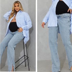 NEW PrettyLittleThing Maternity Light Blue Wash Split Hem Jeans Size 2